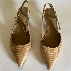 Lauren Embossed Leather Kitten Heel Mules Sz. 7